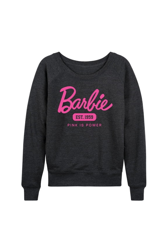 Women's Barbie® Pink Is Power Slouchy Graphic Sweatshirt Color: Heather Charcoal Size: X LARGE