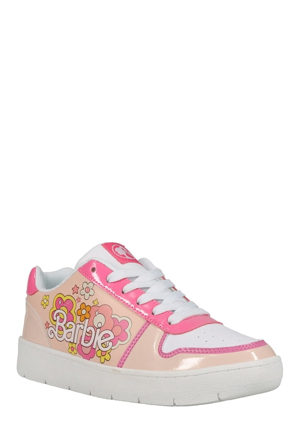 Women's Barbie by Mattel Pink Casual Court Sneaker, Whole Sizes 6-11, Regular Width