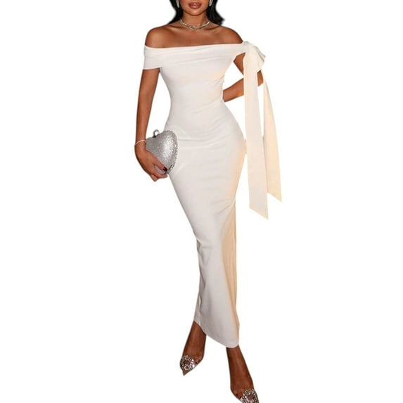 Women’s Bardot Backless Split Hem Dress – Sexy Off Shoulder Bodycon Party Cocktail Evening Outfit