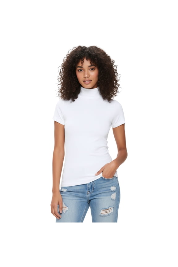 Women’s Bare Essential Seamless Mock Neck Short Sleeve Top White One Size 1 Piece