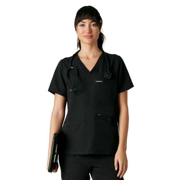 Women's Bari V-Neck Antimicrobial Scrub Top with Chest Pocket and ID Loop