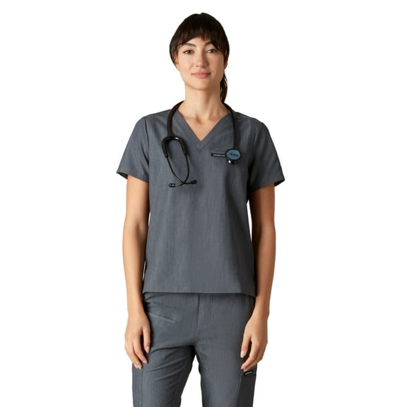 Women's Bari V-Neck Antimicrobial Scrub Top with Chest Pocket and ID Loop