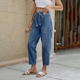 thumbnail image 1 of Women's Barrel Jeans with Elastic Waist, Low Rise Wide Leg Baggy Denim Pants with Drawstring, Comfortable Stretch Casual Vintage Washed Jeans for Everyday Wear Light Blue XL, 1 of 7
