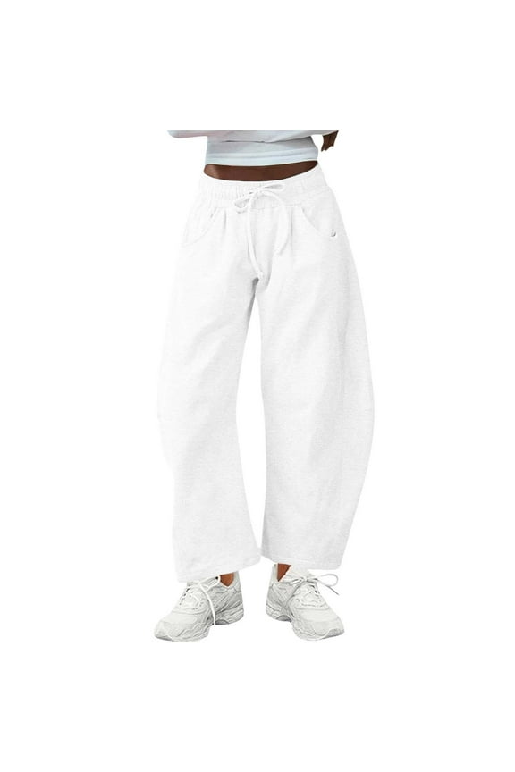 Women's Barrel Leg Ankle Sweatpants Drawstring Wide Leg Lounge Pants Baggy Casual Dancer Pants Streetwear with Pockets