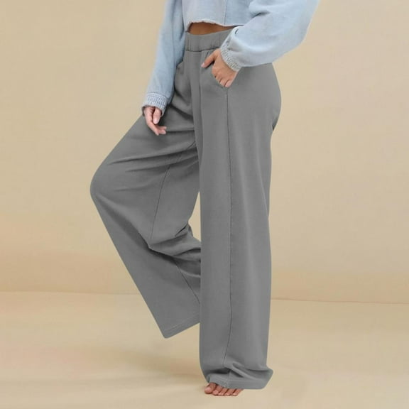 Women's Barrel Leg Sweatpant Drawstring Elastic Waisted Wide Leg Pants Casual Cotton Palazzo Trousers with Pockets