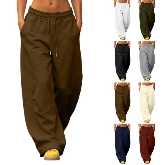 Women's Barrel Sweatpants, High Rise Elastic Drawstring Waist Pants with Side Pockets, Winter & Street Wear | VerBelle,Black M