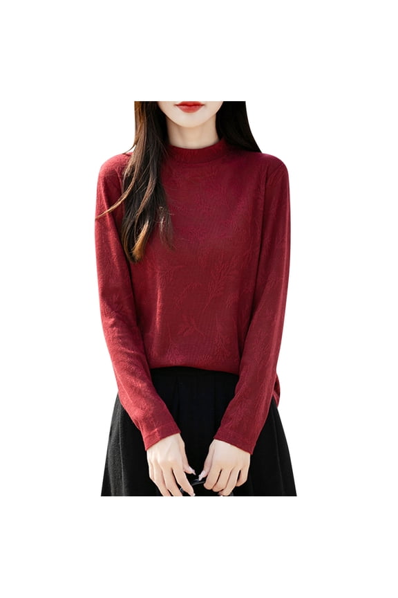 Women's Base Layer Long Sleeve Mock Neck Printed Knitted Pullover Solid Underwear Red XL
