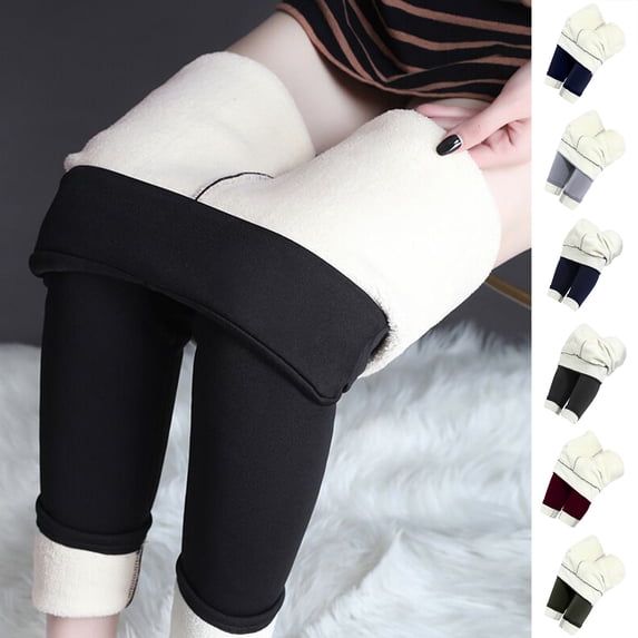 Women's Base Layer Pants Thermal High Rise Sherpa Fleece Casual Leggings Solid Color Winter Tights