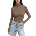 thumbnail image 1 of Women's Base Layer Turtleneck Long Sleeve Solid Thermal Pullover Slim Tops Brown 3XL, 1 of 6