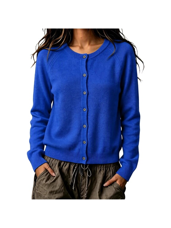 Women's Base Sweater Cardigan Lightweight Soft Casual Button Front Knit Jacket Long Sleeve Spring Fall Clothes (M, Blue)