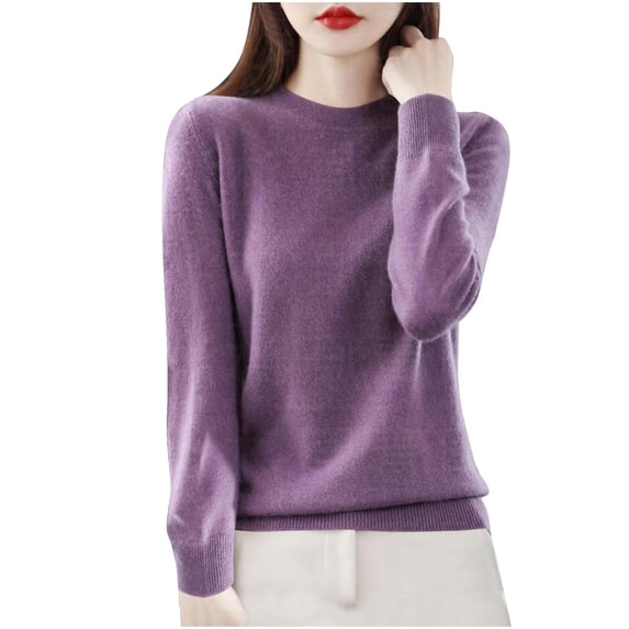 Women's Base Sweaters Soft Crewneck Plain Pullover Knitted Tops Long Sleeve Ribbed Hem Casual Fall Winter Jumpers (2XL, Purple 01)