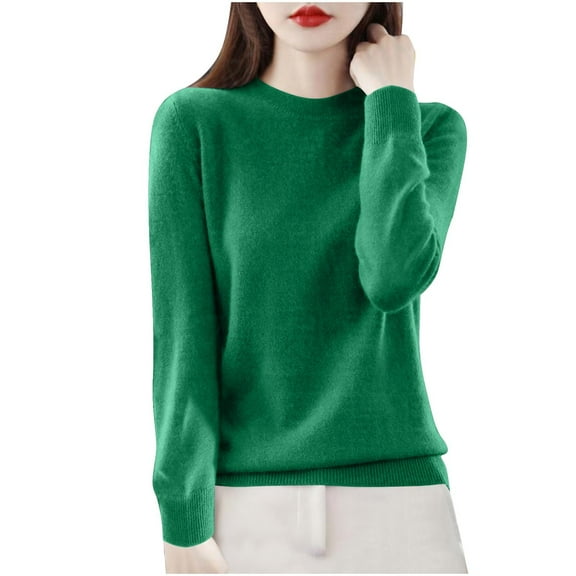Women's Base Sweaters Soft Crewneck Plain Pullover Knitted Tops Long Sleeve Ribbed Hem Casual Fall Winter Jumpers (XL, Green)