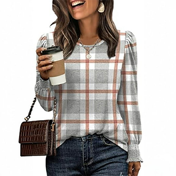 Women's Base Top Casual Elastic Cuffs Fahion Loose Crew Neck Loose Going Out Plain Long Sleeve Blouse Elegant Comfy Fashion Relaxed Lounge Shirts