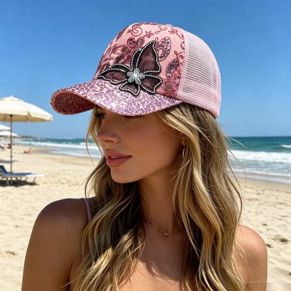 Women's Baseball Cap, Adjustable Summer Sun Hat With Breathable Mesh Back, Pink