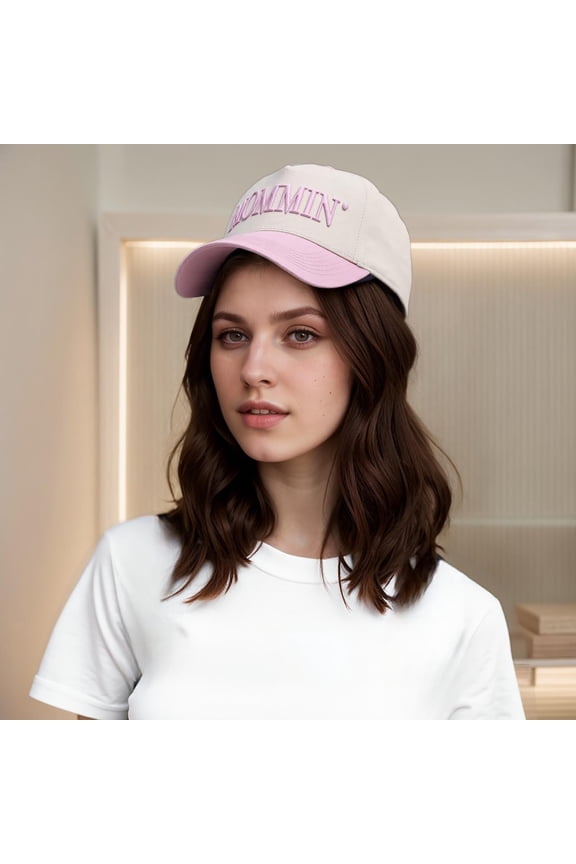 Women's Baseball Cap Canvas Trucker Hat For Men & Women Adjustable Baseball Cap With Mommin Embroidery Stylish Outdoor Ponytail Hat For Casual Wear White Foldable Bow Visor Softball Brimmed Hats for