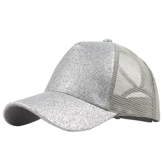 Women's Baseball Cap Ponytail Adjustable Glitter Mesh Summer Sun Hat for Outdoor Sports by Gbobgt Silver One Size