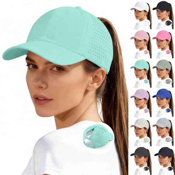 Women's Baseball Cap Waterproof Quick Dry Hat with Laser Perforated Summer Breathable Adjustable Performance Hat Snapback Mesh Baseball Cap for Women Golf Running Workout,Mint Green