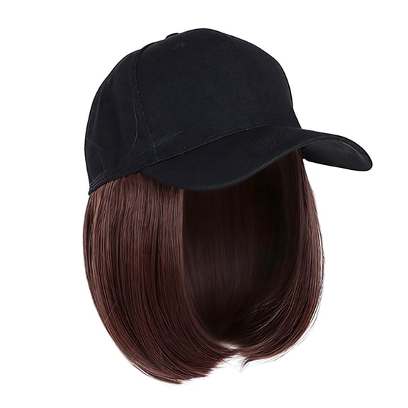 Women's Baseball Cap with Hair Extensions, 6-Inch Synthetic Straight Wig Attached, Adjustable Cap for Daily Wear and Natural Look