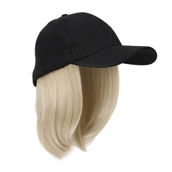 Women's Baseball Cap with Hair Extensions 6-inch Synthetic Straight Cap Wig Adjustable Wig Cap with Hair Suitable for Daily Wear