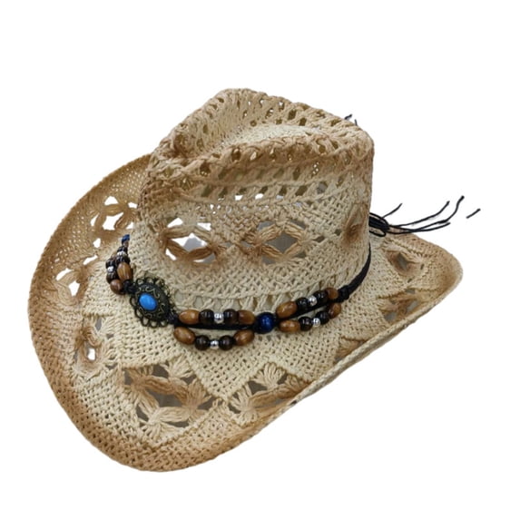 Women's Baseball Caps Adult Casual Outdoors Summer Cowboy Straw Cap Light Sunshade Jazz Beach Hat Cap Women's Accessories Baseball Caps