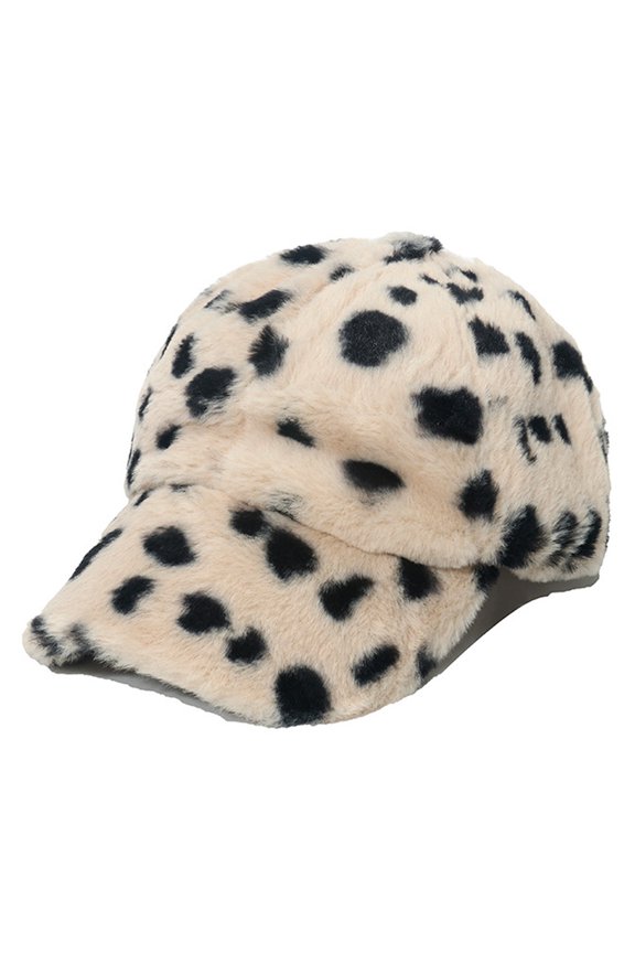 Women's Baseball Caps Trendy Unisex Sun Hat Summer Winter Adjustable Size Hats Leopard Print Faux Rabbit Fur Plush Baseball Cap