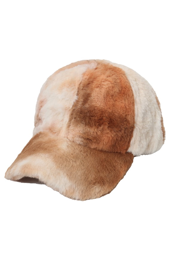 Women's Baseball Caps Trendy Unisex Sun Hat Summer Winter Adjustable Size Hats Rainbow Gradient Tie-Dye Faux Rabbit Fur Baseball Cap-Style D