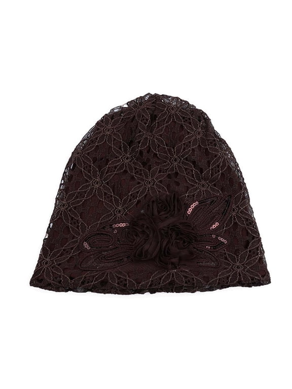 Women's Baseball Caps Women Lace Flower Slouchy Baggy Head Cap Chemo Beanie Cancer Hat Turban Co,Brown Women's Accessories Baseball Caps