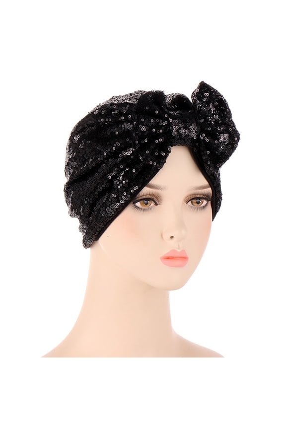 Women's Baseball Caps Women Muslim Turban Hatbow Sequins Hair Bonnet Head Scarf Wrap Cover Women's Accessories Baseball Caps