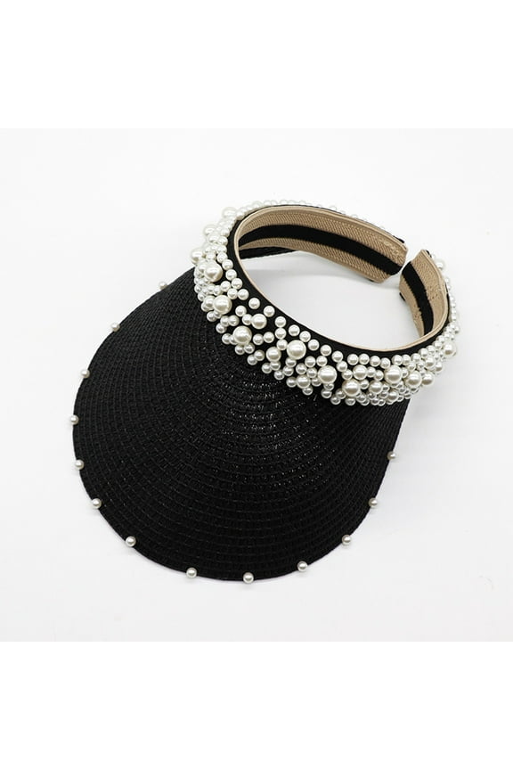 Women's Baseball Caps Women'S Pearl Headband Hairpin Hat Sunscreen Sunshade Woven Hollow Sunhat Women's Accessories Baseball Caps