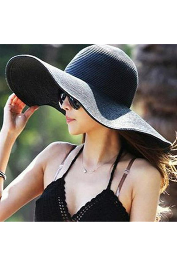 Women's Baseball Caps Women Solid Color Big Brim Straw Hat Sun Floppy Wide Brim Hats Beach Cap,Black Women's Accessories Baseball Caps