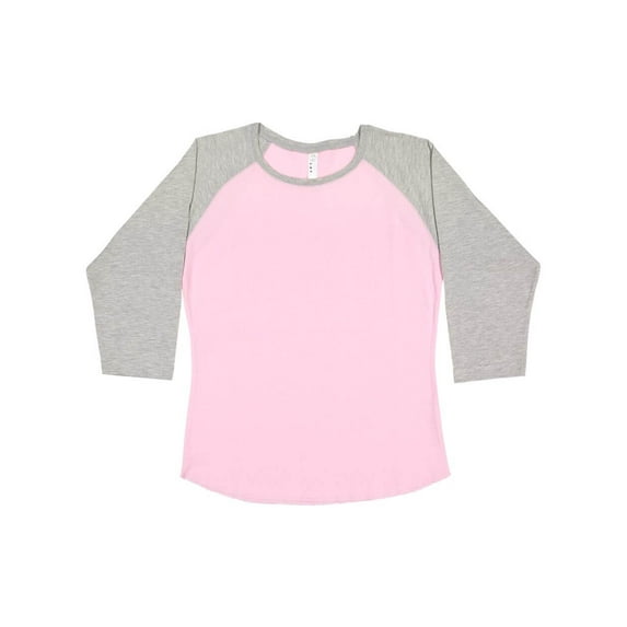 Fine Jersey Baseball Tshirt for Womens 3/4 Length Sleeve Tee Tops, Pink/Vintage Heather, 2XL
