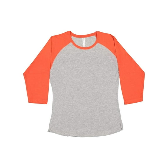 Fine Jersey Baseball Tshirt for Womens 3/4 Length Sleeve Tee Tops, Vintage Heather / Vintage Orange , M
