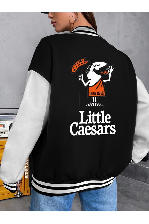 Women's Baseball Jacket Adult Little Caesars Pizza Retro Hoodie American Football Style for Ladies Bomber Jacket Brotherhood of Steel Caesar's Legion