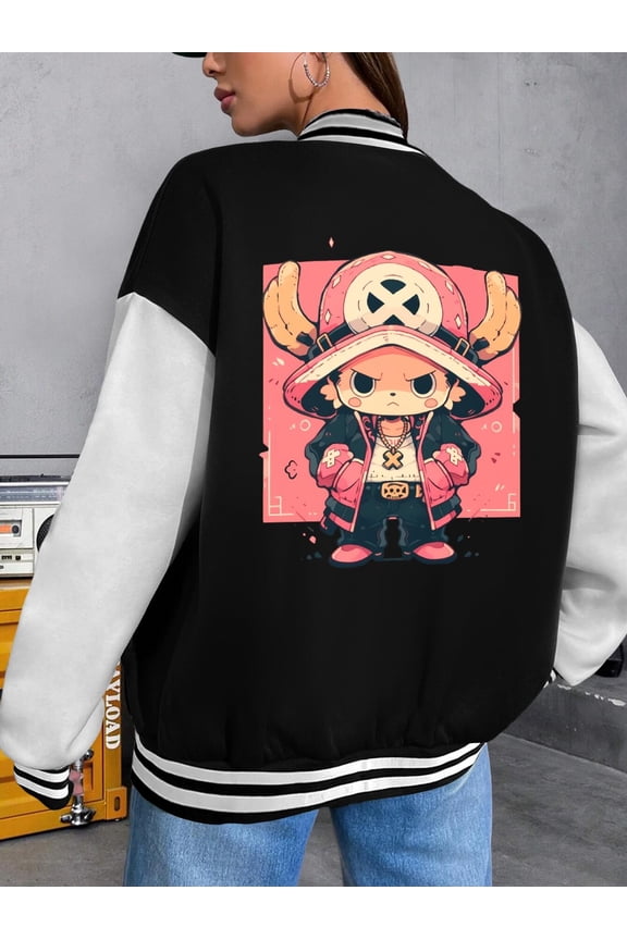 Women's Baseball Jacket Anime Art Chopper Hoodie Cute Animal Style Baseball Hoodies for Women