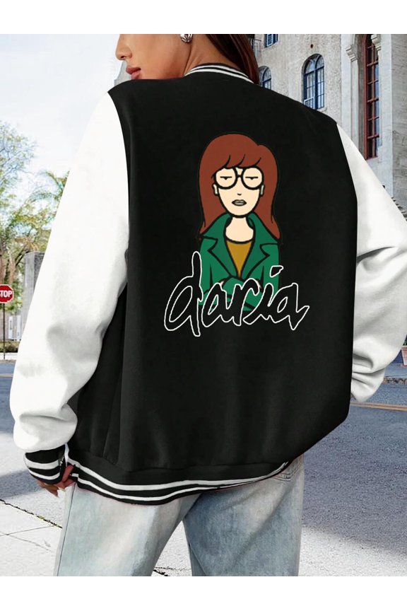 Women's Baseball Jacket Daria Big Size Women Hoodie with Daria Cartoon Logo Vintage MTV for Women's Baseball Hoodies