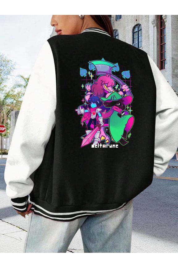 Women's Baseball Jacket Deltarune Big Size Hoodie For Gaming Undertale Ladies Kris Ralsei Susie