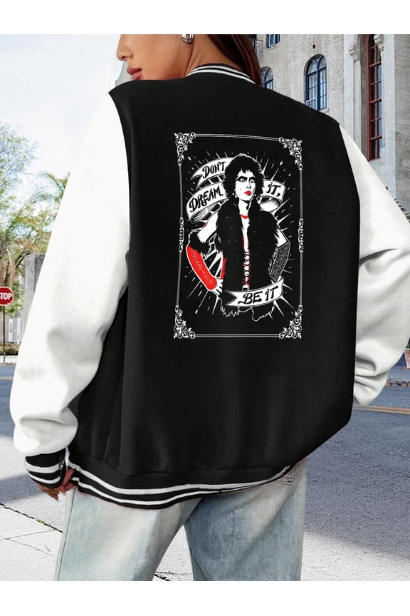Women's Baseball Jacket Don't Dream It Be It! Rocky Horror Picture Show Varsity Hoodie for Women Featuring Tim Curry Time Warp Plus-Size Available