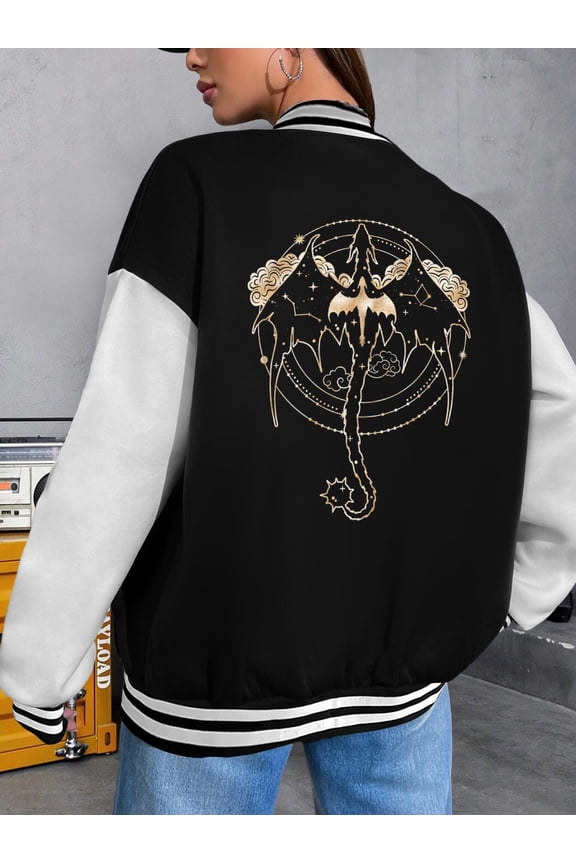 Women's Baseball Jacket Fourth Wing - Tairn and Andarna - Bookish Fantasy Dragon Hoodie for Women | Galaxy Stars Booktok Aesthetic