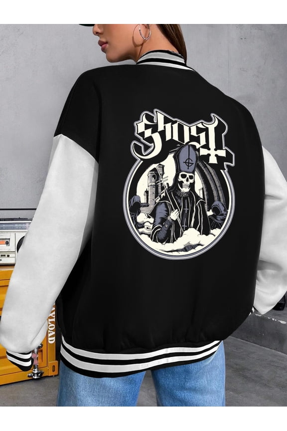 Women's Baseball Jacket Ghost Bc Hoodie Retro Rock Band Apparel Ghost Band Papa Emeritus Vintage Style Bomber Hoodie