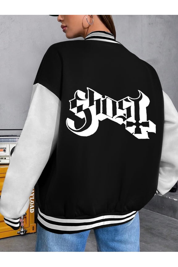 Women's Baseball Jacket Ghost Big Size Hoodie Halloween Bomber Ghost Band Merch for Women