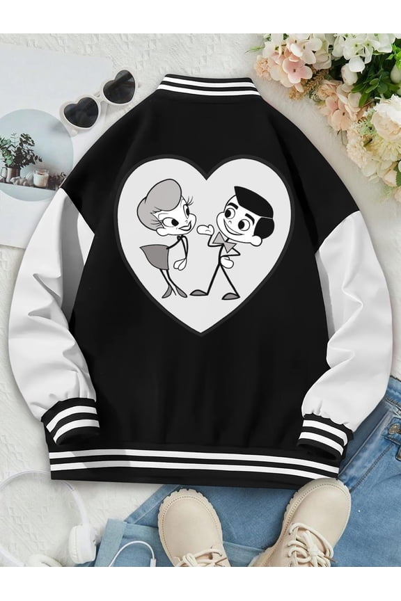 Women's Baseball Jacket I Love Lucy Plus Size Hoodie Vintage TV Show Tees Lucy Ricardo Ricky Comfortable Casual Outerwear