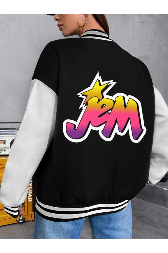 Women's Baseball Jacket Jem Big Size Women Hoodie Retro Style Outrageous Cartoons Jem And The Holograms Hoodie Truly Outrageous Women's Baseball