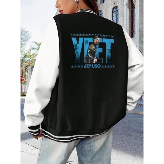 Women's Baseball Jacket Jey Uso Yeet Hoodie - WWE Wrestling Fan Apparel - Long Sleeve Tee for Men Women - Official Merchandise - Sport Athlete Graphic - Gift Idea for Wrestling Fans - Varsity Jacket