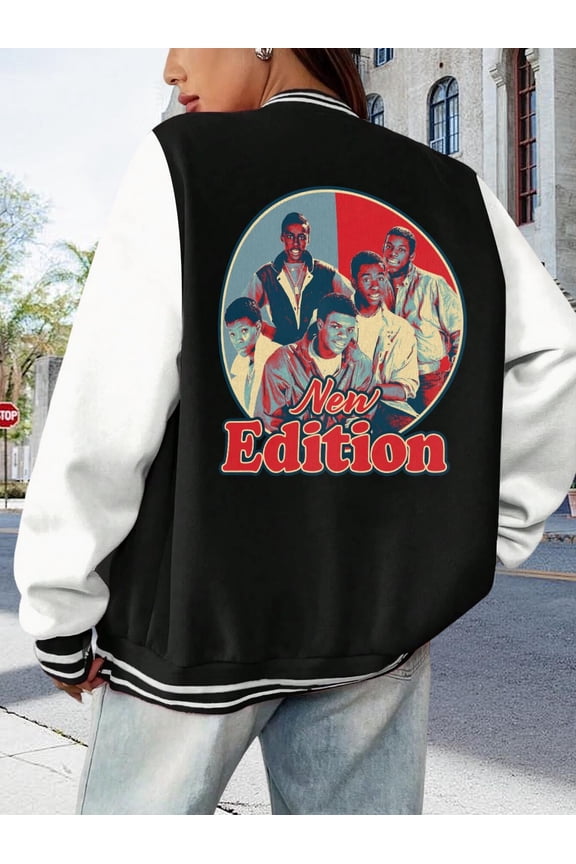 Women's Baseball Jacket New Edition Retro Hope Style Circle Big Size Women Hoodie Varsity Jacket SS 80s Band Bobby Brown Hope