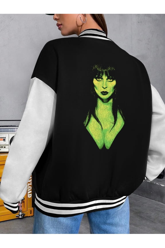 Women's Baseball Jacket Retro Vintage Elvira Mistress Of The Dark Hoodie Gothic Horror Style Addams Family Inspired Bomber Jacket
