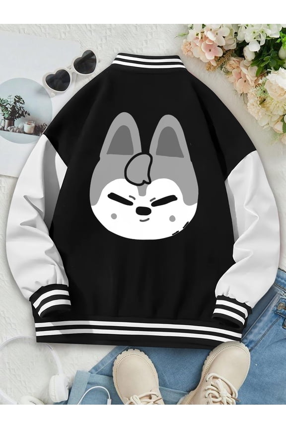 Women's Baseball Jacket SKZOO Bangchan Wolf Hoodie Kpop Varsity for Ladies Stay SKZ Wolf Style Fashion Oversized Baseball Jacket