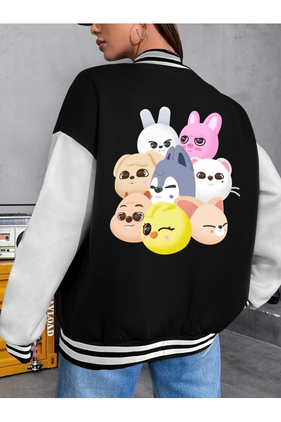 Women's Baseball Jacket SKZOO Style SKZ Big Size Hoodie Bang Chan Boyband Changbin Felix Hyunjin SKZOO Oversized Baseball Jacket Women