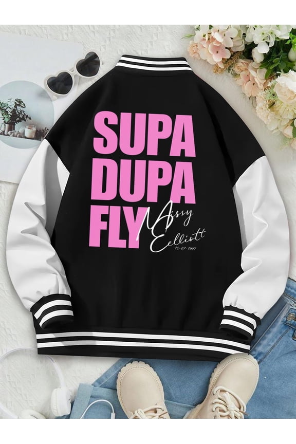Women's Baseball Jacket Supa Dupa Fly Big Size Hoodie For Hip Hop Black Pride Black Woman Missy Elliot Baseball Jacket