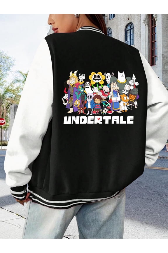 Women's Baseball Jacket Undertale Family Hoodie Ladies Varsity Hoodie with Asgore Asriel Chara Design Froggit Muffet Gaming Apparel