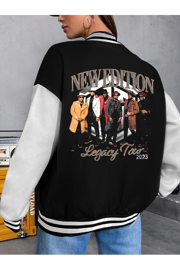 Women's Baseball Jacket Vintage Edition Hip Hop Hoodie Varsity Jacket for Women Bobby Brown New Edition Oversized Fit